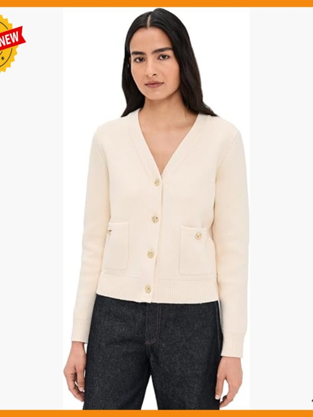 Mid-Weight Stretch Knit Cardigan with Gold Buttons and Pockets